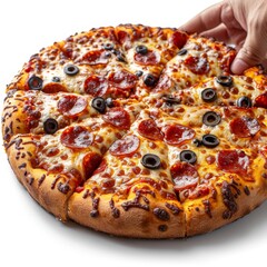 Pepperoni Pizza With Olives on White Background