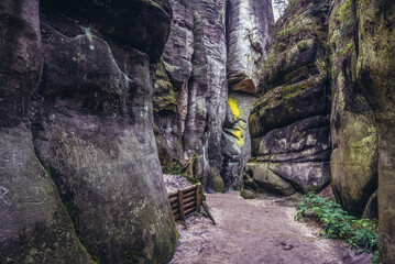 Tourist trail in Adrspach-Teplice Rocks national park in Czech Republic