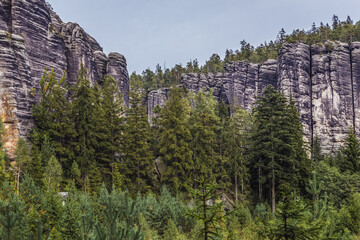 Fototapeta na wymiar Rocks called Temple Wall in Adrspach-Teplice Rocks park near Teplice nad Metuji town in Czech Republic