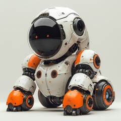 White Robot With Orange Wheels and Black Helmet