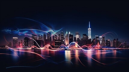 Night city streets with abstract neon lights drawing photography, artistic, dramatic, flair.