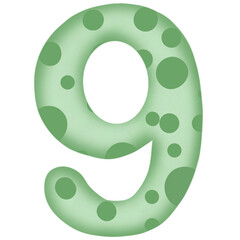 Number 0 to 9, green with dinosaur pattern