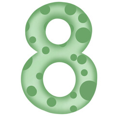 Number 0 to 9, green with dinosaur pattern