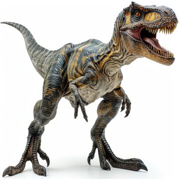 Toy Dinosaur Roaring on White Background
