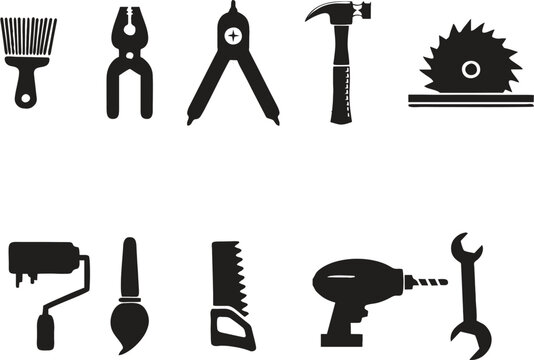Working and repair tools icon set. Construction tool icon collection in editable vector. Easy to change color or size, eps 10.