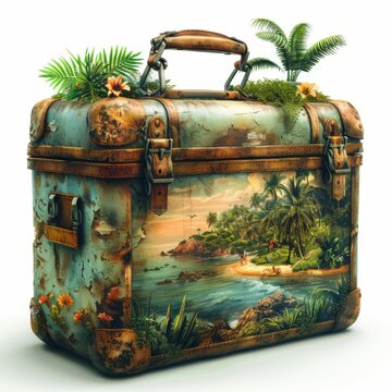 Vintage Suitcase With Painting