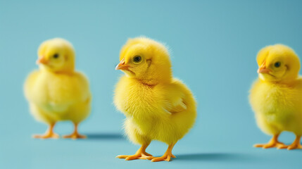 Little chickens isolated on blue background