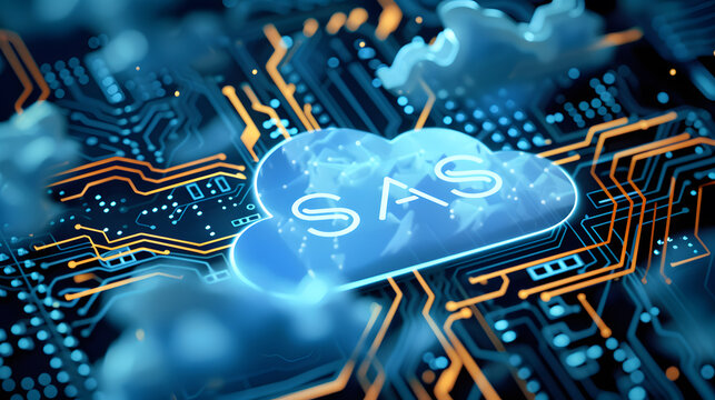 SAS inscription on the background of the computer board 