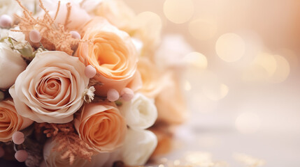 Wedding bouquet of roses, copy space