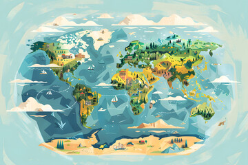 Illustration der Weltkarte: Globales Verständnis und geografische Vielfalt
