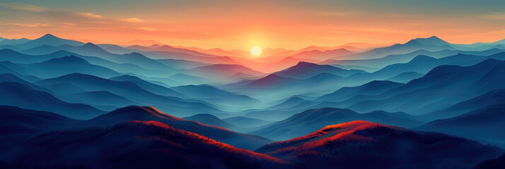 Drawing landscape mountain on sunset sky abstract background. Generative ai. - 756460582