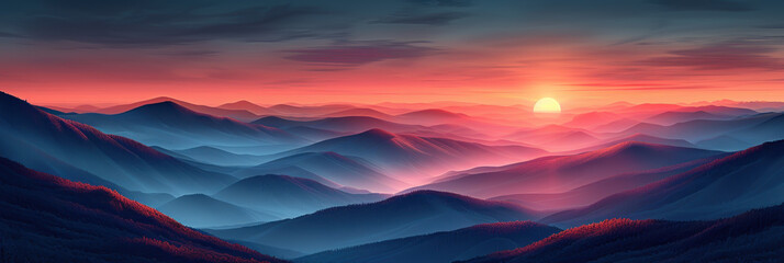 Drawing landscape mountain on sunset sky abstract background. Generative ai. - 756460589