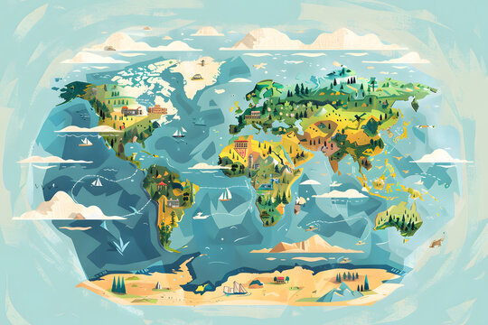 Illustration der Weltkarte: Globales Verst&auml;ndnis und geografische Vielfalt