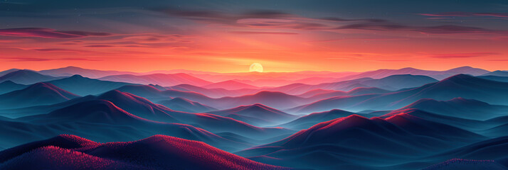 Fototapeta premium Drawing landscape mountain on sunset sky abstract background. Generative ai.