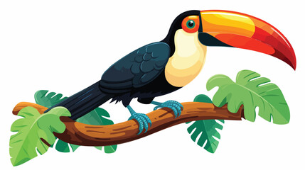 A vibrant toucan perched on a tree branch its color