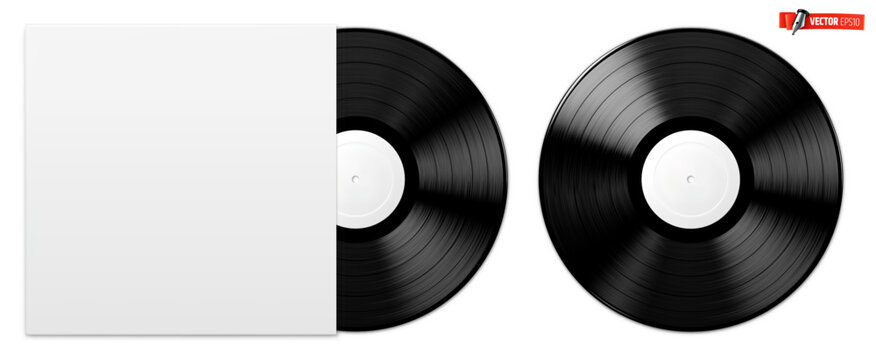 Vector realistic illustration of vinyl records on a white background.