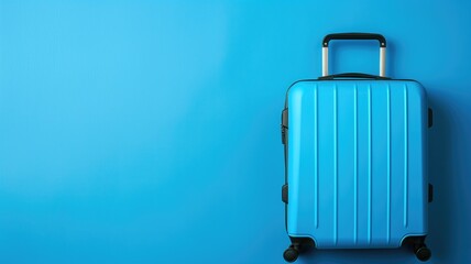 Obraz premium A bright blue suitcase on a blue background, symbolizing travel and adventure