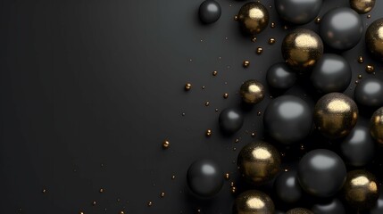 Black background with golden and black balls. Black Friday