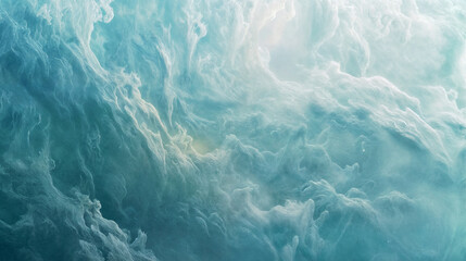 A painting depicting waves in shades of blue and white crashing in the ocean