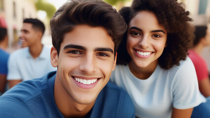 latin american teens on sunny natural background. Portrait happy cute hispanic Youngster friends. Family love and relationship sibling concept