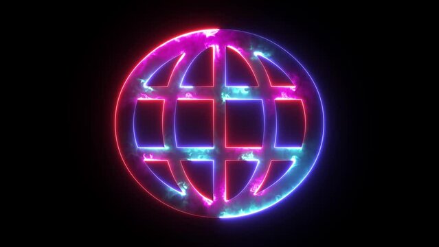 Glowing neon internet or round web icon. Abstract symbol icon of online