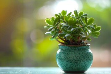 Jade plant (Crassula ovata) in Flowerpot Closeup, Crassula Macro House Plant in Flowerpot on...