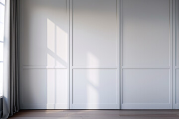 Minimalist White Wardrobe Doors in a Modern Bedroom with Sunlight Casting Soft Shadows