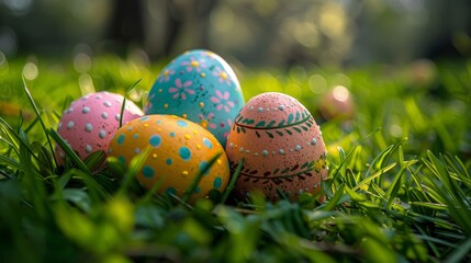 Easter egg hunt in a lush garden, full of life and excitement