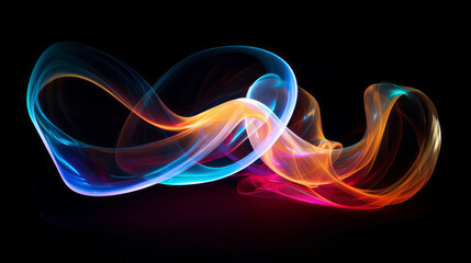 Neon abstract light drawing. Artistic, dramatic, colorful light lines on black background