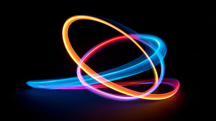 Neon abstract light drawing. Artistic, dramatic, colorful light lines on black background
