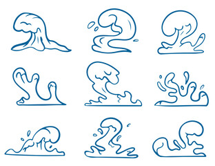 Fototapeta premium Waves Set. Ocean storm round wave. Water wave, sea wave set. Liquid shape elements. Vector illustration EPS10