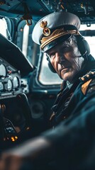 Pilot in uniform focused and ready