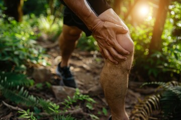 Despite the knee pain, the man continued to push through his walk in nature