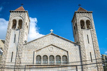 Facade of Eastern Catholic Al Saydeh Maronite Church in Sin el Fil suburb of Beirut, Lebanon