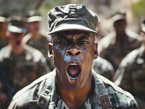 Drill sergeant barking orders discipline and training