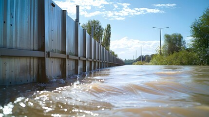 Flood defense barrier construction - obrazy, fototapety, plakaty