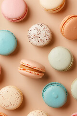 Fototapeta premium Colorful macaroons on beige background.Pastel colors.