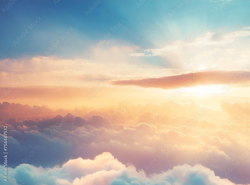 Sticker Heavenly sky with white clouds at light orange dawn/sunrise wallpaper