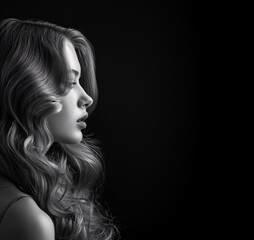 Fototapeta premium Serene Black and White Profile Portrait in Studio Setting