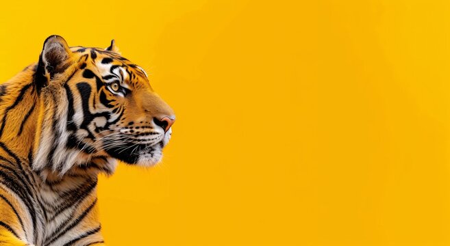 Close Up of Tiger on Yellow Background