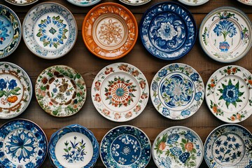 many different folklore plates hanging on the wall, cottagecore