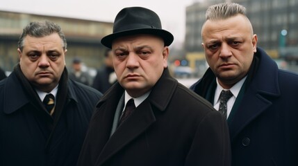 Russian mafia in the 90s. Crime boss with friends. Bandits in Russia. Bratki