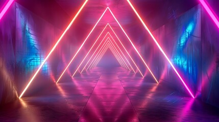 Futuristic Neon Triangle Tunnel A Vibrant and Illuminated Abstract Background