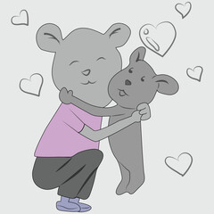 Fototapeta premium mouse with hearts love, child, icon, art, kid, funny, fun, design, 
