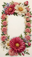 Fototapeta premium Floral Frame with Roses and Pink Blooms
