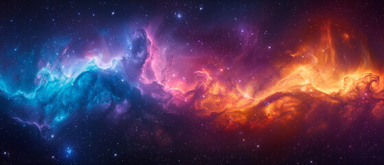Fototapeta premium Abstract art of rainbow swirling nebula over the starry space painted by acrylic color