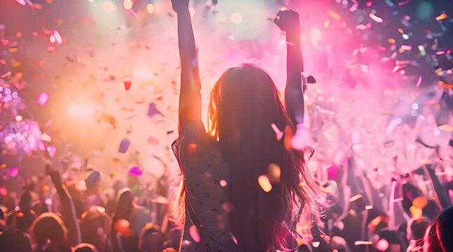 silhouettes of happy people raising up hands