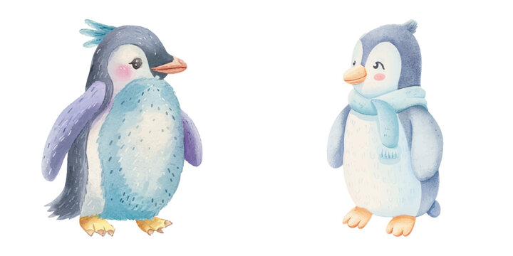 cute penguin watercolour vector illustration 