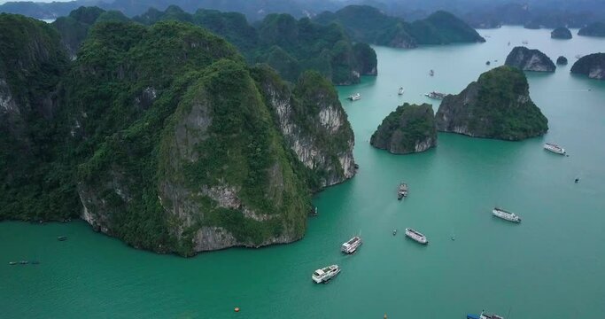 Vietnam travel destination. Tour tourism exploring. Beautiful landscape Halong Bay view from adove the Bo Hon Island. Halong Bay is the UNESCO World Heritage Site, beautiful natural, northern Vietnam