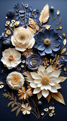 Obraz na płótnie Canvas Floral invitation design in paper cut technique in muted colors.